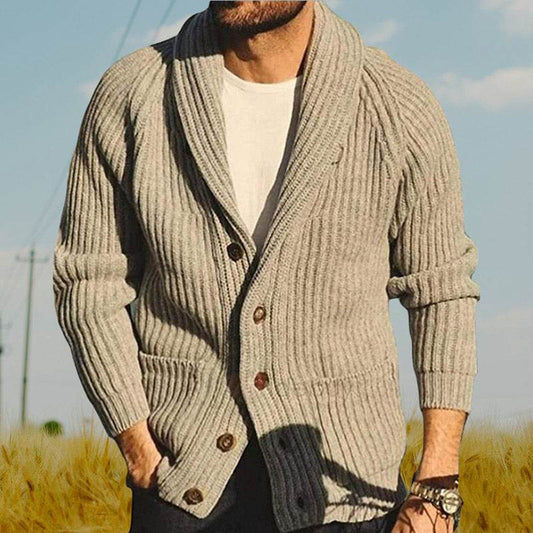 Men's Lapel Knitting Cardigan Fashion Button Sweater With Pockets Outwear Long Sleeve Top Spring Fall - Velora