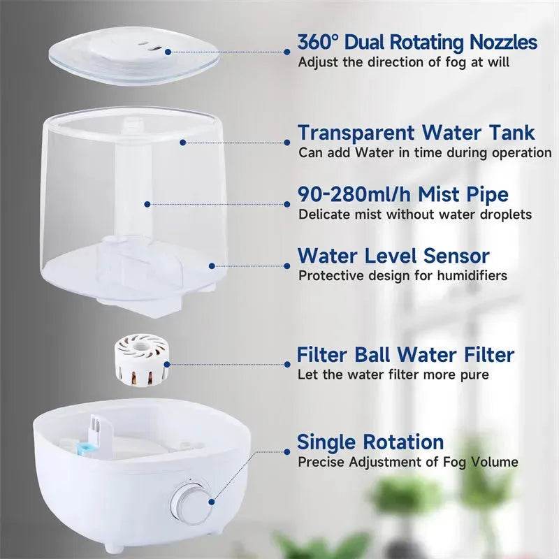 4L Mechanical Humidifier Low Water Level Protection BPA Free - Velora