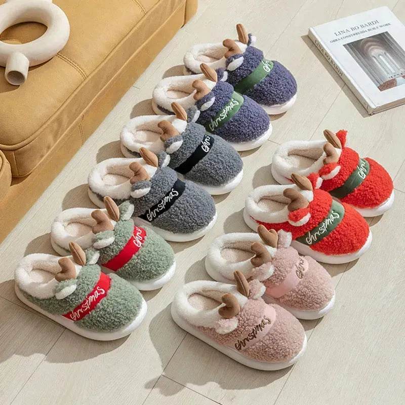 Christmas Shoes Winter Home Slippers Elk Soft Cozy Bedroom Slipper Slip On House Shoes - Velora
