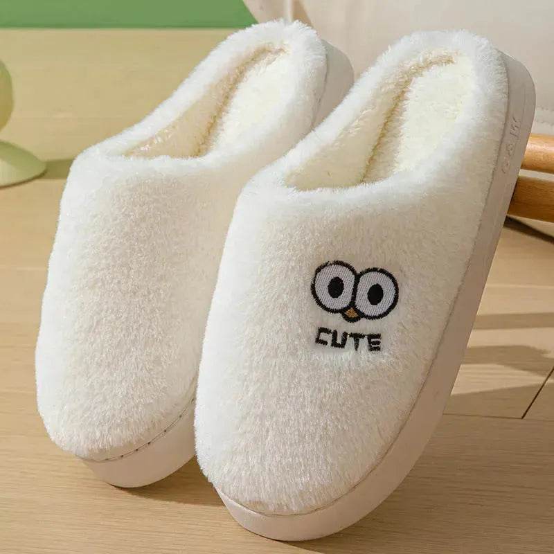 Cute Cartoon Big-eyes Slippers For Couples Winter Warm Non-slip Floor Bedroom Slipper Home Men And Women House Shoes - Velora