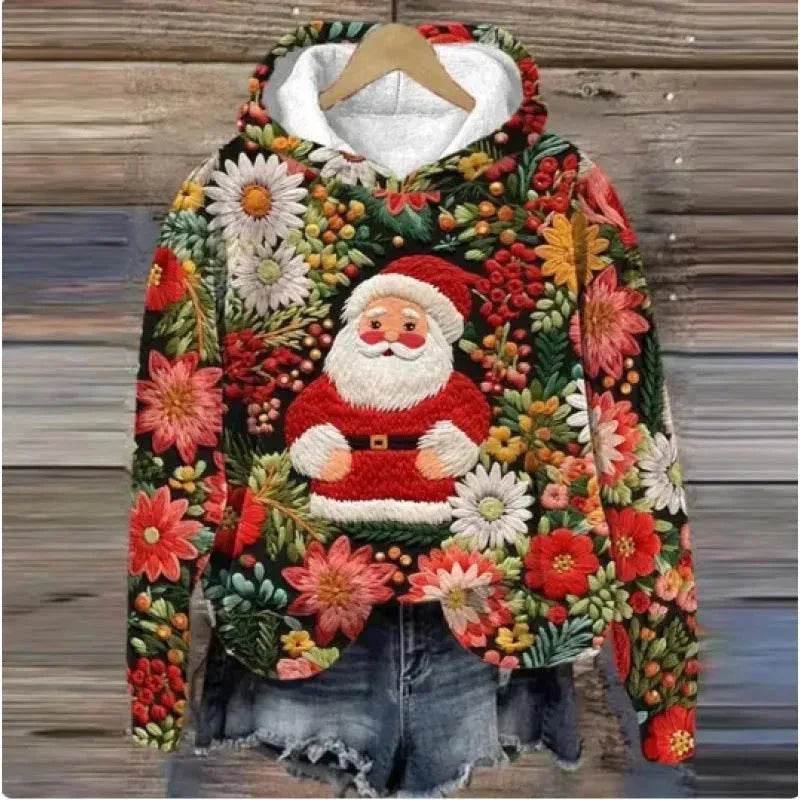 Print Christmas Holiday Casual Hoodie Sweater Pullover - Velora