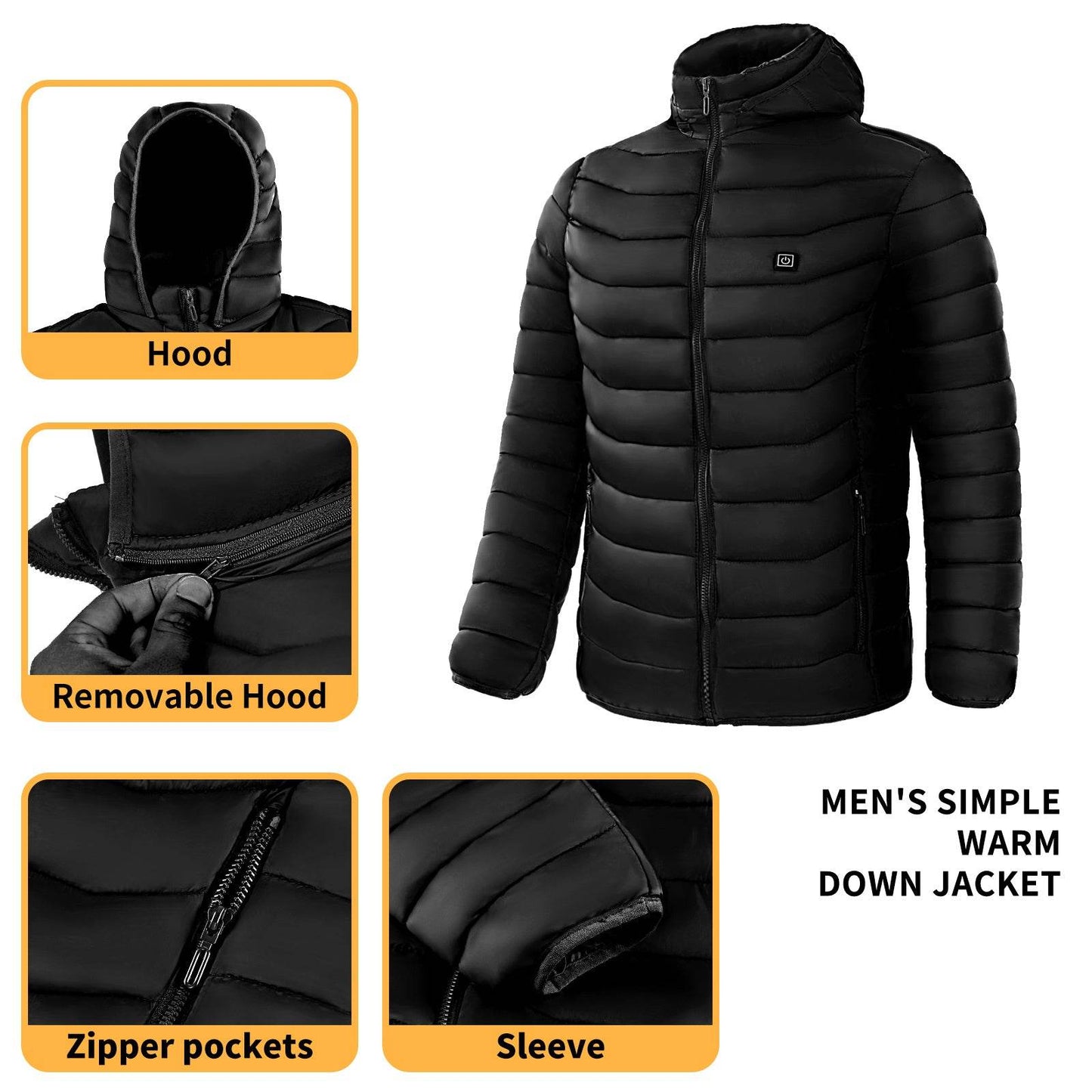 Men Heated Puffer Jacket Electric Heating Coat Insulated Hood Windbreaker 9Heat Zones - Velora