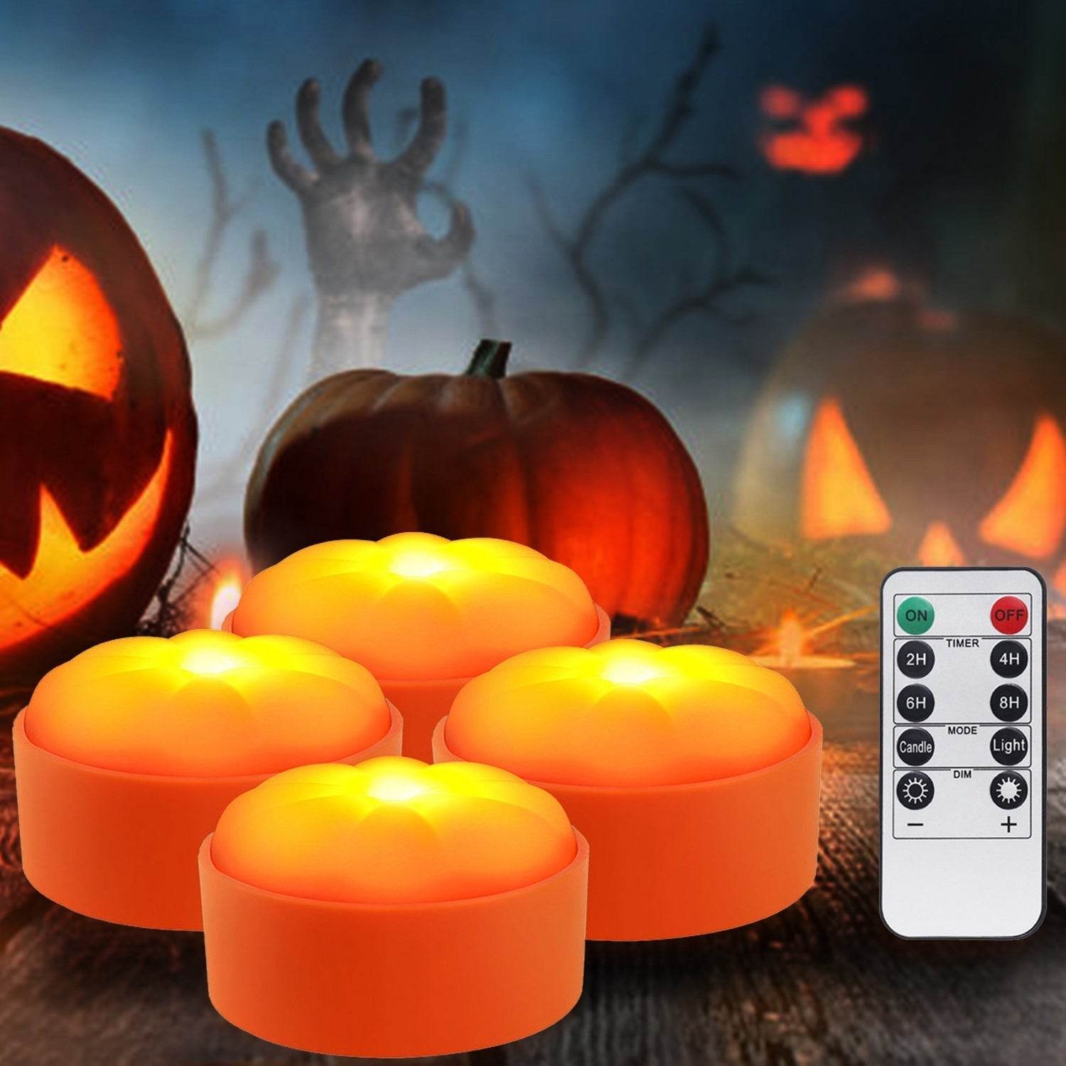 4 Pack Halloween LED Pumpkin Lights Battery Operated Halloween Decoration Lights With 2 Light Modes 4 Timer Setting Remorte Control For Party Pumpkin Decor - Velora
