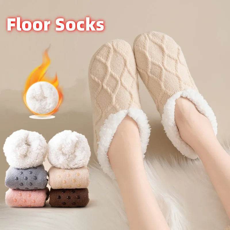 Winter Warm Short Cotton Slipper Socks Unisex Thicken Thermal Plush Home Floor Sock Soft Non-slip Grip Fuzzy Floor Fluffy Socks - Velora