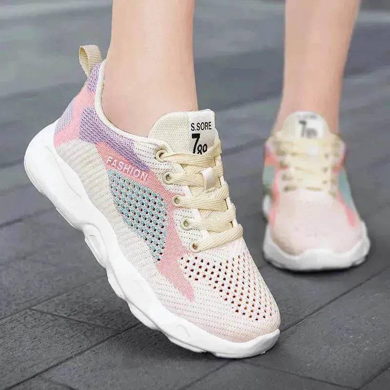 Casual Colorblock Lace-up Sneakers Girls Versatile Breathable Lightweight Walking Running Shoes - Velora