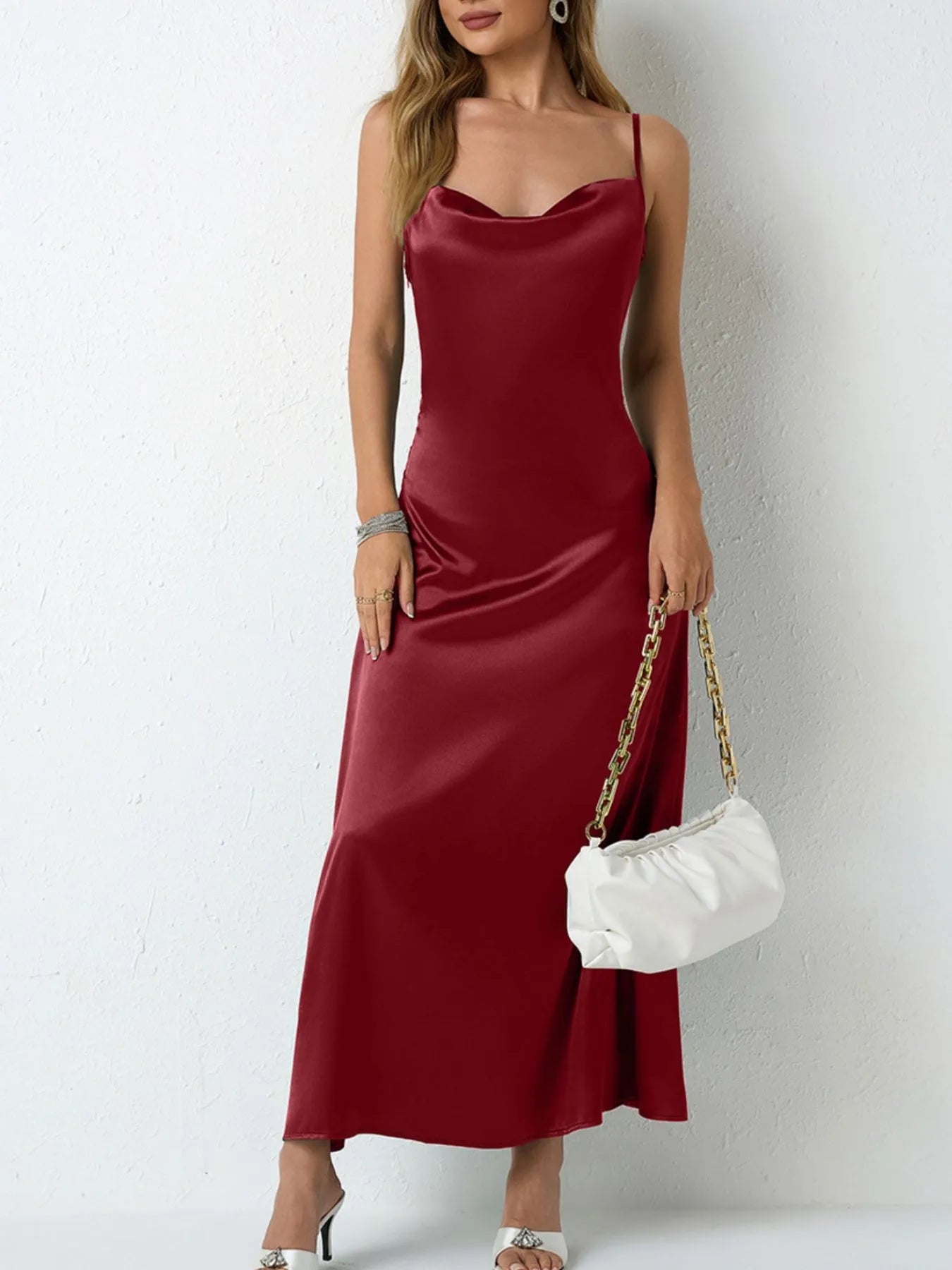 Satin Cowl Neck Cami Dress - Velora