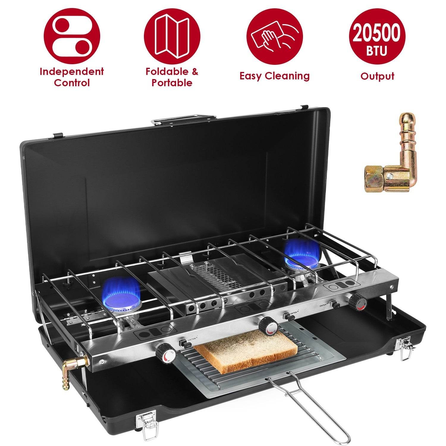 Portable 2 burner Gas Stove propane range camping gas outdoor stove burner - Velora