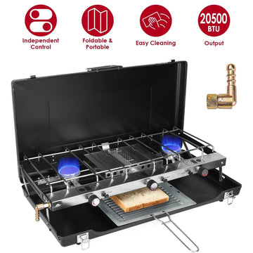 Portable 2 burner Gas Stove propane range camping gas outdoor stove burner