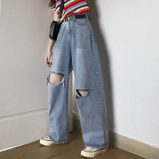 Oversized High Waist Ripped Jeans pant for Women - Velora