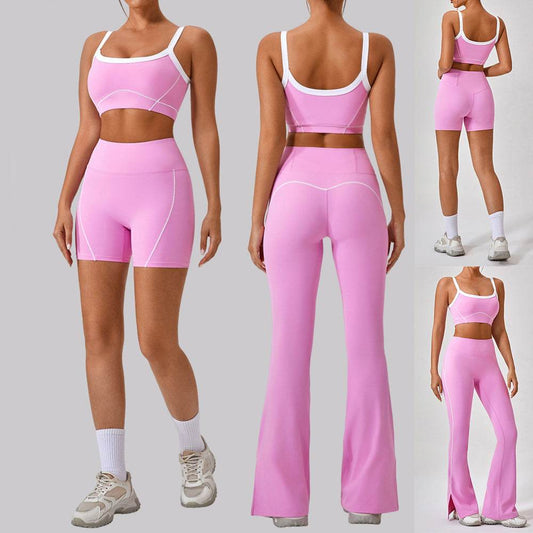 Outdoor Sports Yoga Suits Women's Spaghetti Strap Contrast Color Fitness Set Outfits - Velora