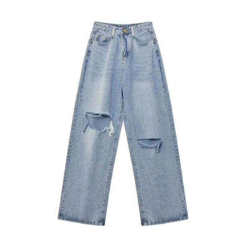 Oversized High Waist Ripped Jeans pant for Women - Velora