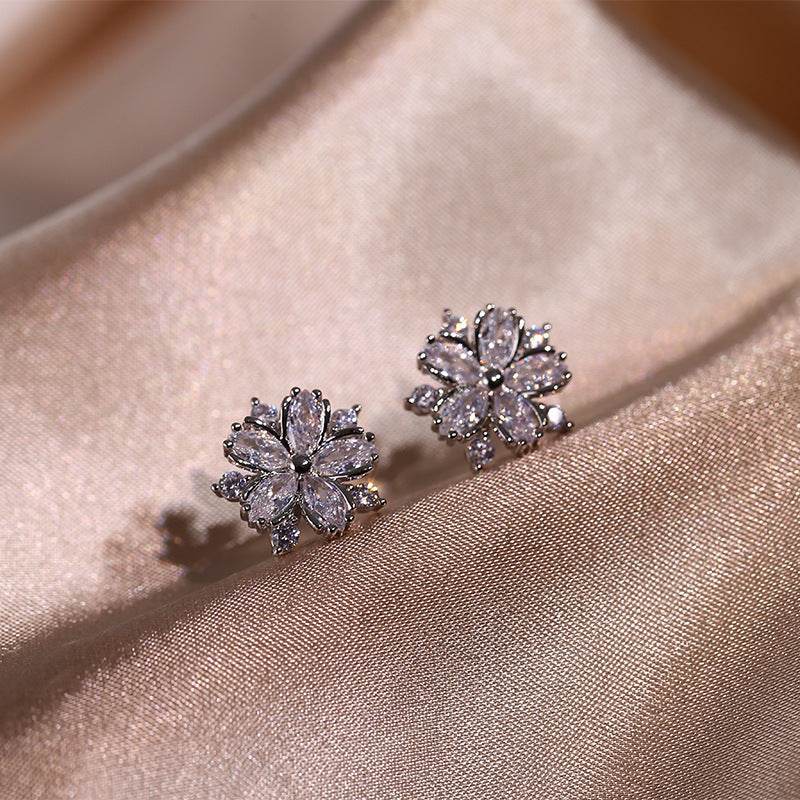 Fashion Jewelry Zircon Women Necklace Ring Double Layers Flower Cubic Zirconia Jewelry Shiny Simple All Match Stud Earrings Ring Necklace For Wedding - Velora