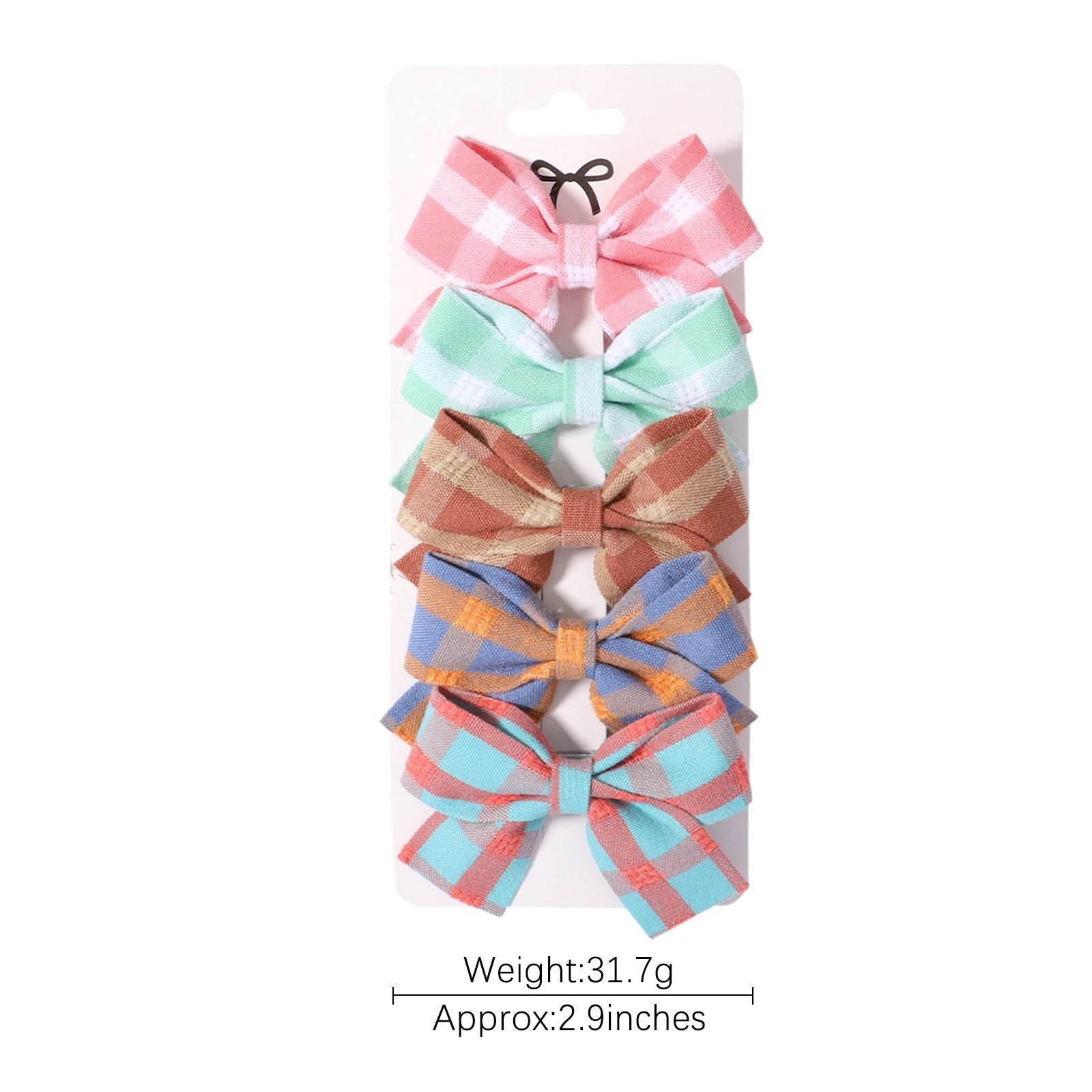 Fabric Plaid Bow Barrettes Floral Plaid A Pair Of Hairclips - Velora