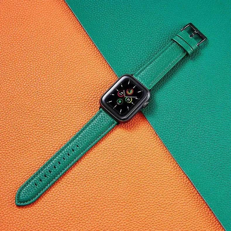 Suitable For Iwatch SE Strap Lychee Pattern Oil Wax Leather Strap New Silicone Leather Strap - Velora