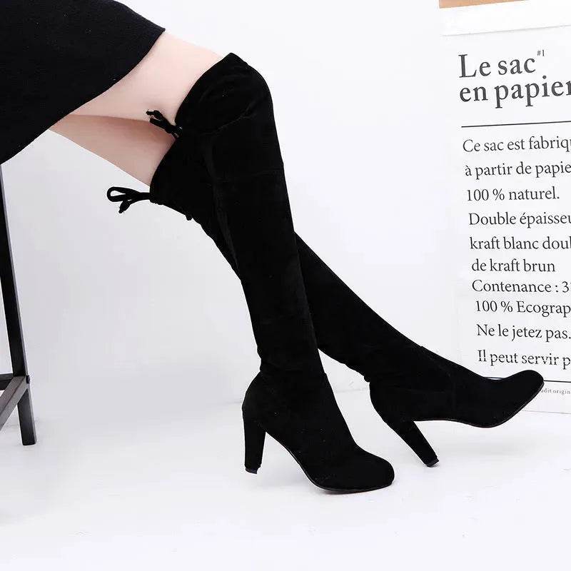 Black Knee High Boots For Women Shoes High Heel Long Boots - Velora