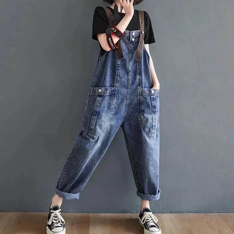 Y2K Women's Loose Denim Overalls Romper Suit - Velora