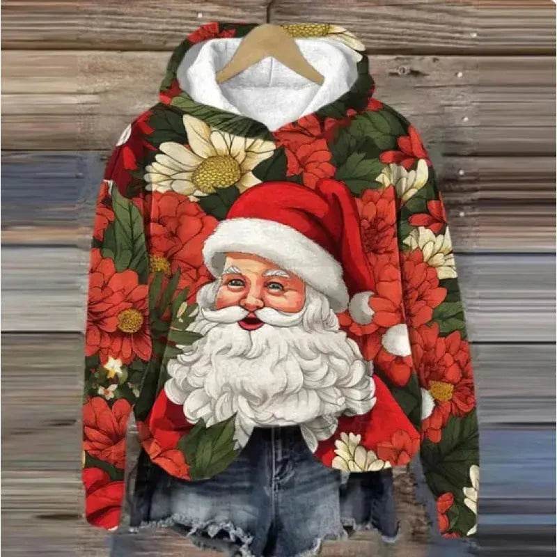 Print Christmas Holiday Casual Hoodie Sweater Pullover - Velora