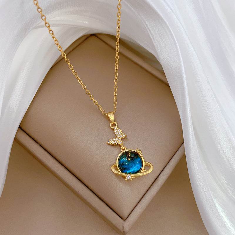 Stainless Steel Starry Sky Planet Astronaut Necklace For Women Light Luxurious Temperament Star Metal Chain Jewelry Gift - Velora