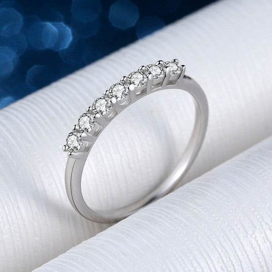 European And American Popular One-word Row Fashion Inlaid Seven-star Row 925 Silver Moissanite Ring Women - Velora