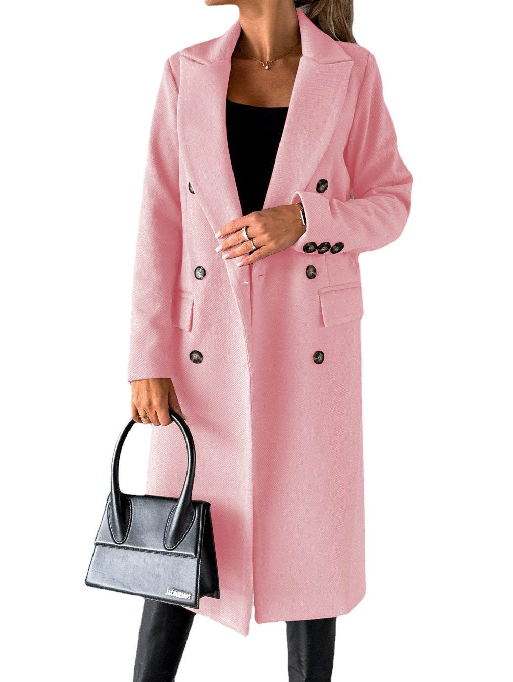 Long Sleeve Lapel Coat Winter Fashion Solid Double Breasted Slim Long Jacket Womens Clothing - Velora