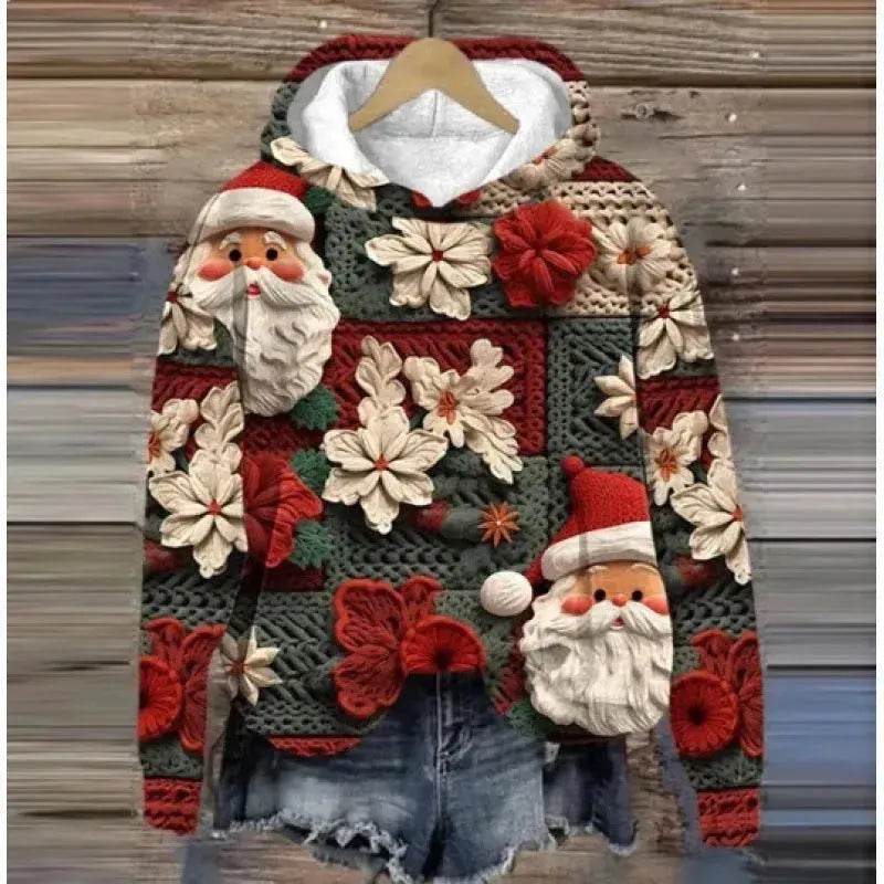 Print Christmas Holiday Casual Hoodie Sweater Pullover - Velora