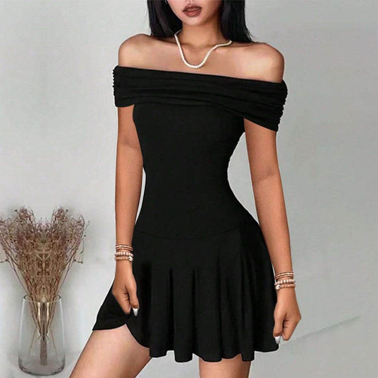 Pure Desire Style Off-shoulder Dress Off-neck High Waist Skirt Fashion Dress - Velora