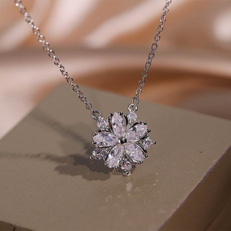 Fashion Jewelry Zircon Women Necklace Ring Double Layers Flower Cubic Zirconia Jewelry Shiny Simple All Match Stud Earrings Ring Necklace For Wedding - Velora