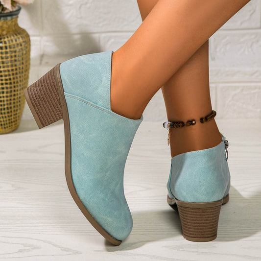 Chunky Heel Round Toe Ankle Boots With Side Zipper Design Fashion Fall Winter Short Boots For Women Shoes - Velora