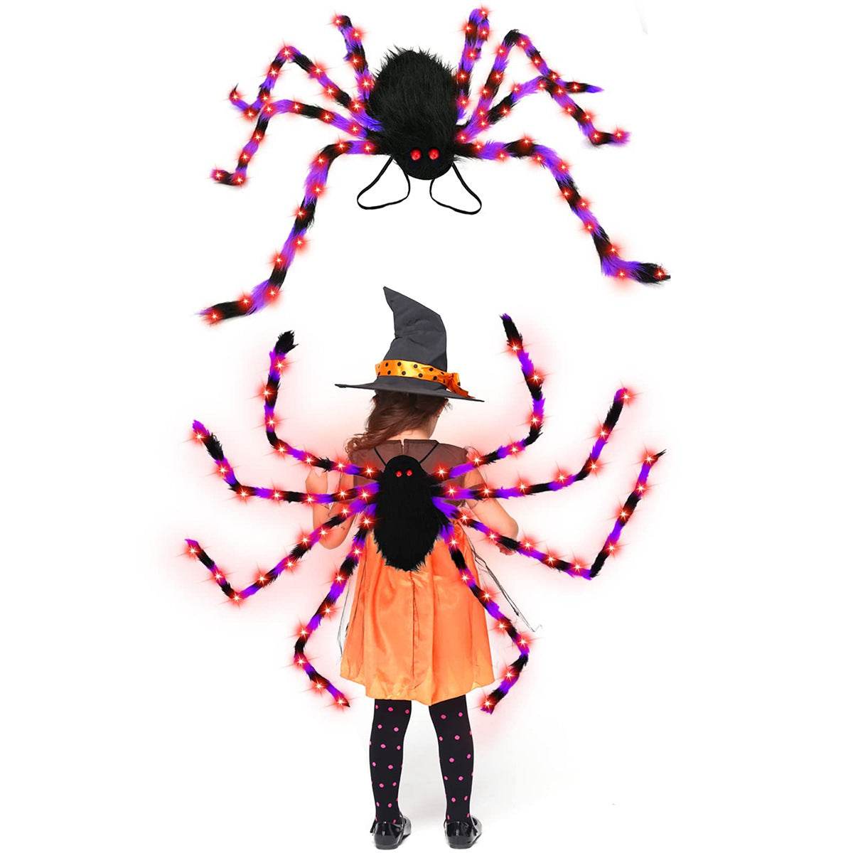 Halloween Spider Backpack Nine LED Modes Plush Sugar Bag - Velora
