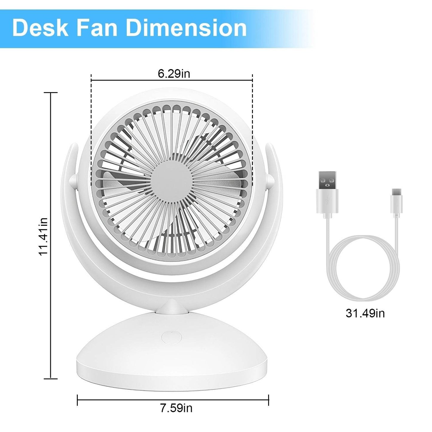 Portable Desk Fan Rechargeable Oscillating Tilting Fan With 4 Speeds 360 Degree - Velora