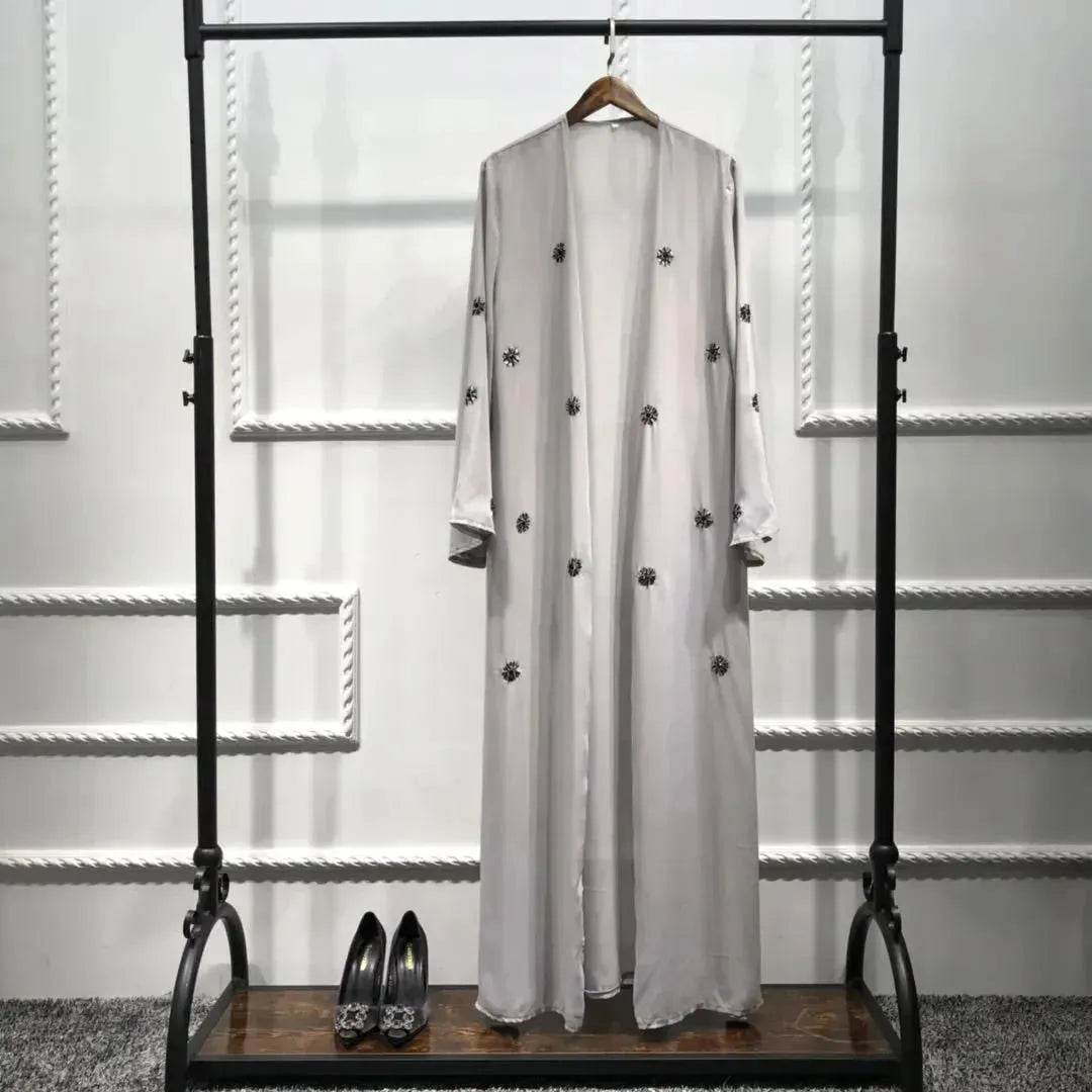 Elegant Embroidered Beaded Middle East Cardigan Robe Dress Open front Abaya Kimono - Velora
