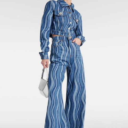 Personality Wave Denim Suit Female - Velora