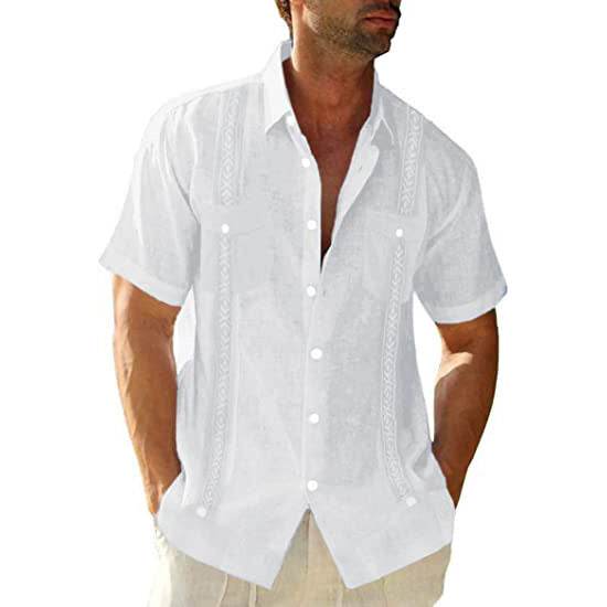 Men's Casual Guayabera Cuban Shirt Outdoor Casual Short Sleeve Printed Clothing Sports Fashion Streetwear Designer - Velora