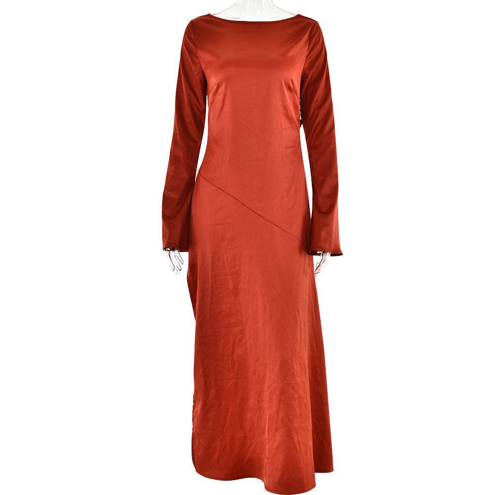 Trendy Long-sleeve Stitching Satin Formal Dress - Velora