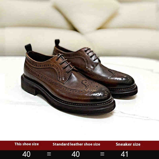 Brogue Men's Shoes Thick Bottom Height-increasing Leather Leather Shoes