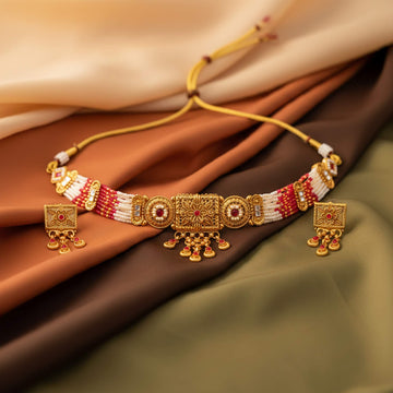 Gold Plated Indian Jewelry Set – Elegant Necklace & Earrings