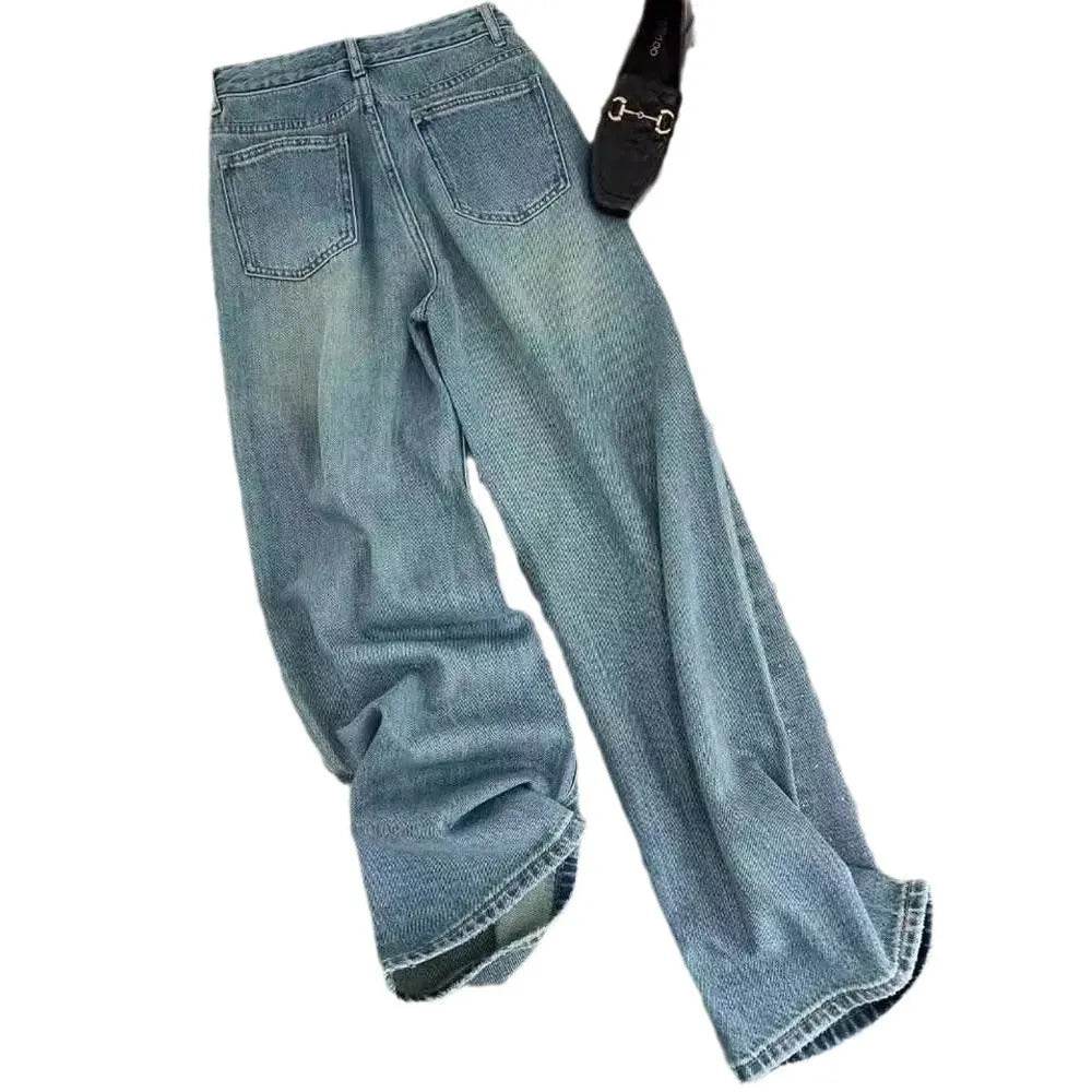 Starry Diamond In The Debris Rhinestone Straight Baggy Jeans Pant For Women - Velora