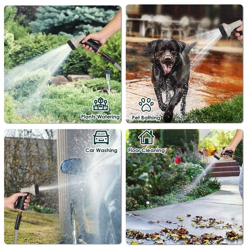 Metal Garden Hose, 100ft Stainless Steel Flexible Water Hose With 10 Adjustable Patterns Spray Nozzle, Heavy Duty Water Pipe , Kink Free , 2 Nozzles - Velora