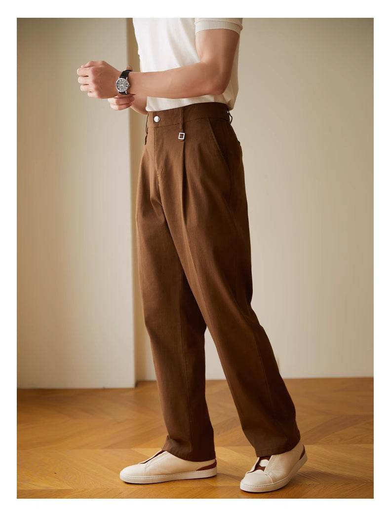 Retro Fashion Men High waist Pleated Loose Straight Leg Trouser - Velora