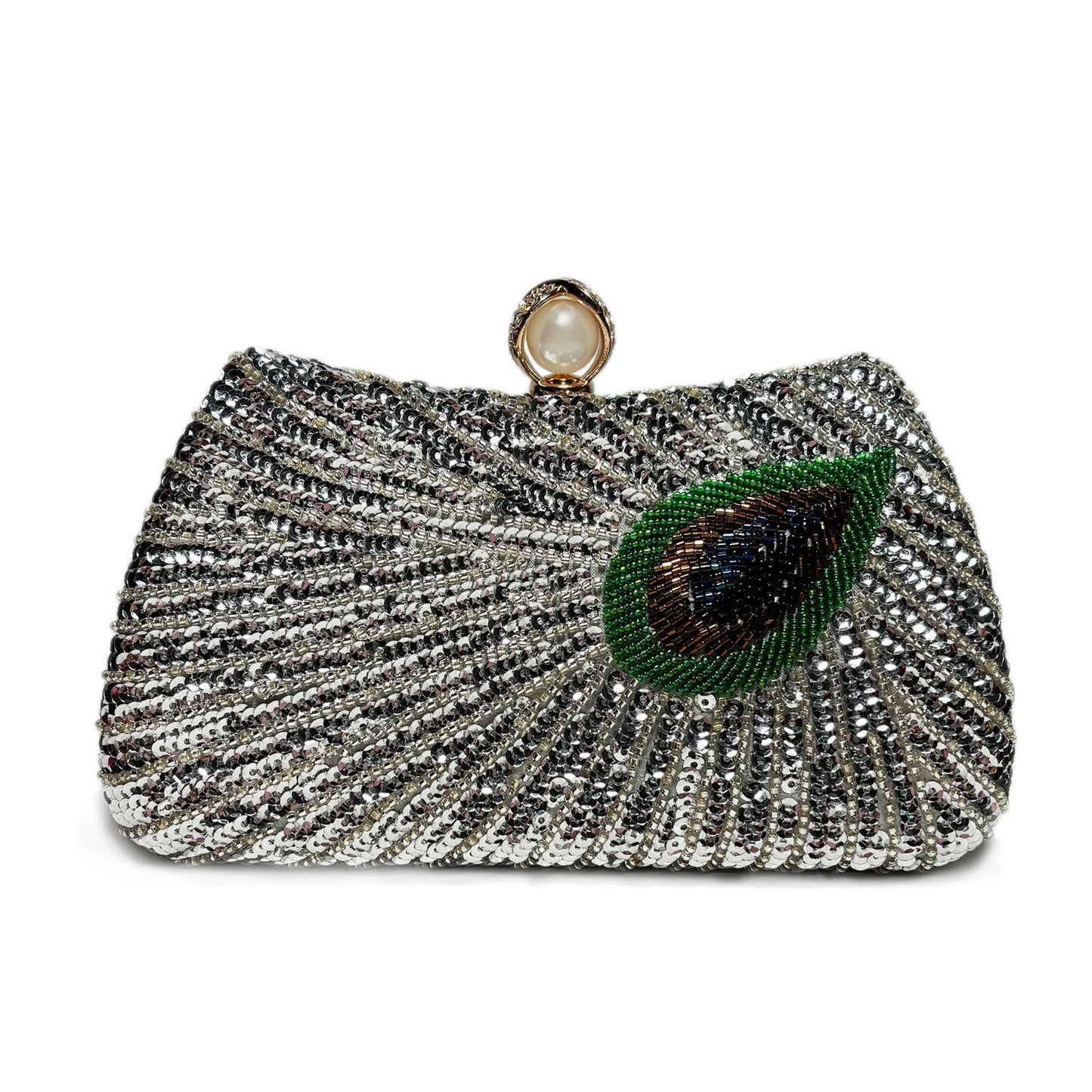 Beaded Peacock Feather Large Pearl Rhinestone Large Capacity Crossbody Shoulder Bag