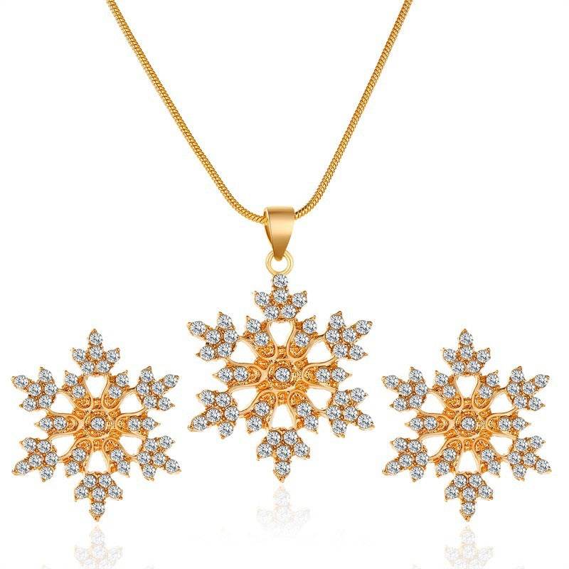 3pcs Snowflake Necklace Set With Rhinestones Earrings And Clavicle Chain Pendant Necklace Valentine's Day Gift - Velora