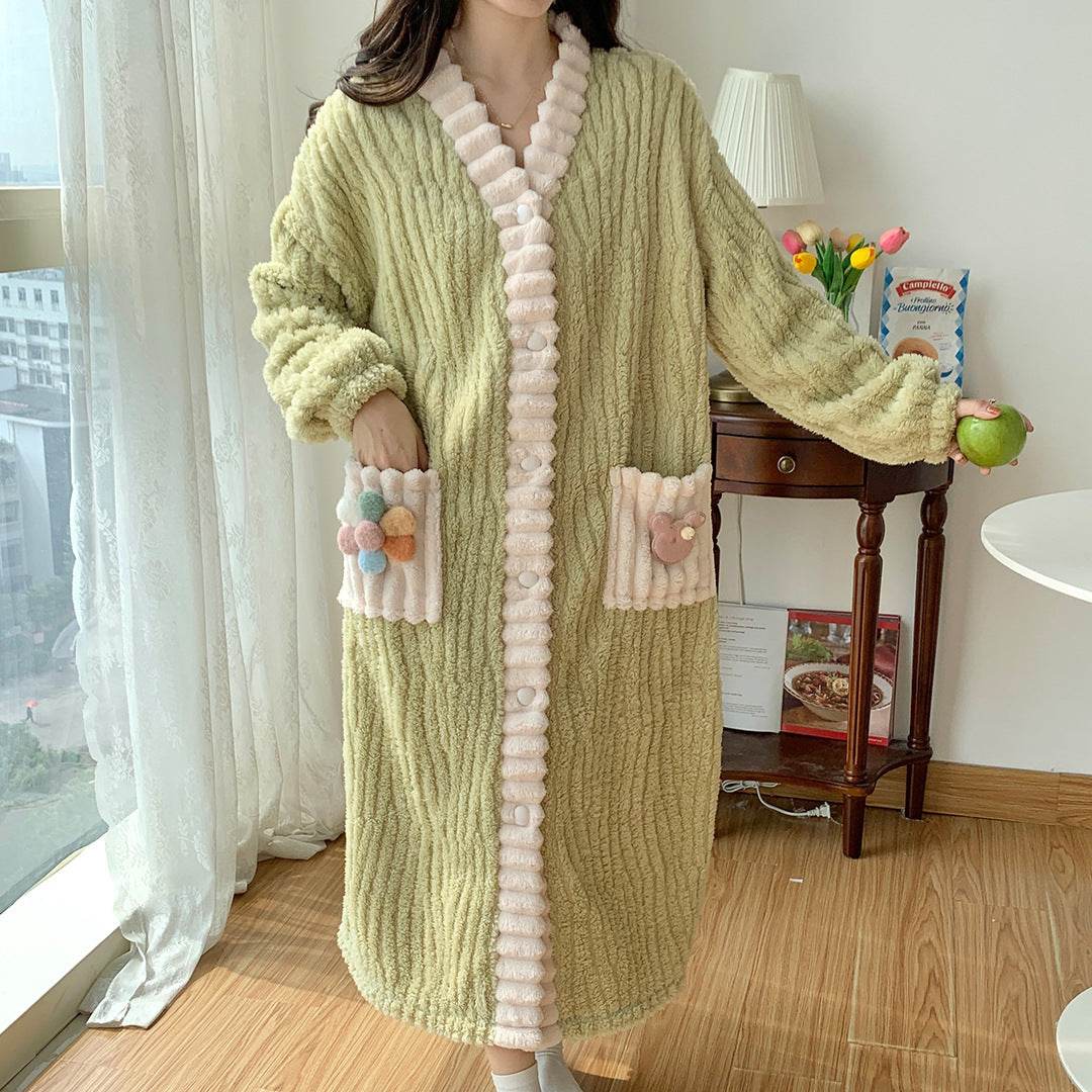 Winter Coral Fleece Women's Cardigan Long-sleeved Pajamas - Velora