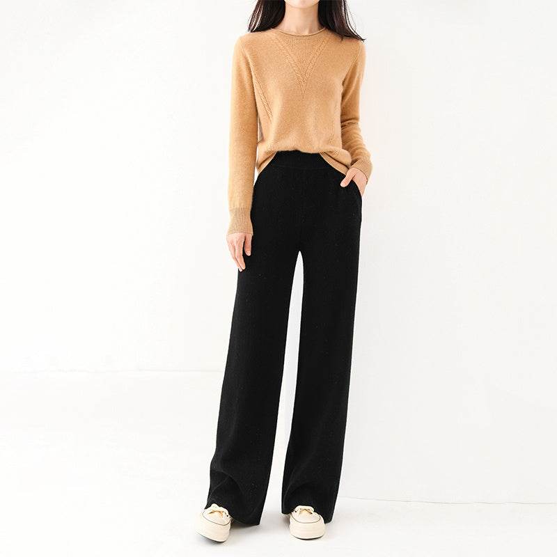 High Waist Casual All-match Knitted Mop Trousers Thickened - Velora