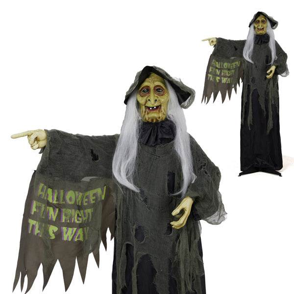6ft Eye Red Light Vibration Witch Sound Voice Control, Standing Guiding Witch, Battery Model - Batteries Not Included, Halloween Standing Decoration - Velora