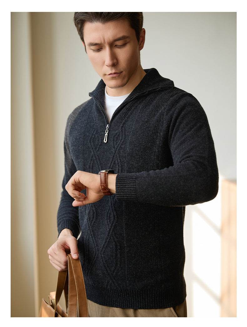 Pure Wool Sweater Half-height Zip Leisure Warm Sweater - Velora