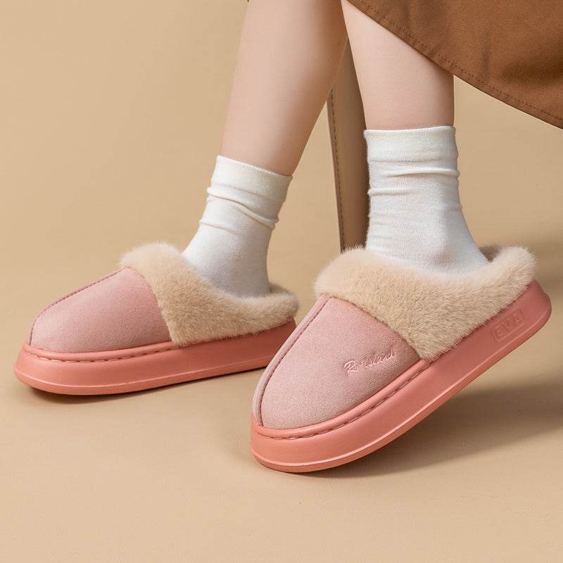 New Winter Cosy Warm Couple Style Concise Fluffy Slippers Women Men Non-slip Soft Slides Indoor Mule Ladies' Home Cotton Shoes - Velora