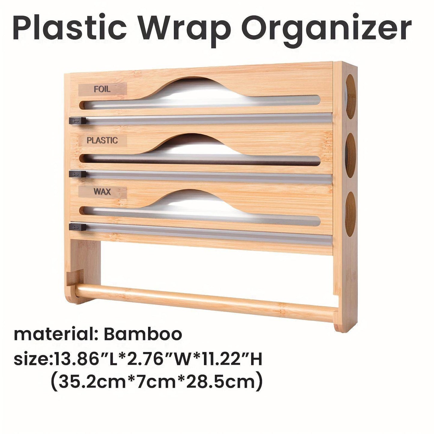 3 grid Bamboo Wood Wall Mounted Food Wrap Dispenser - Velora