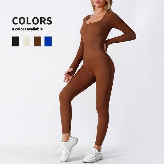 Seamless Long Sleeve Yoga Jumpsuit Bodycon Women Activewear Athleisure Romper - Velora