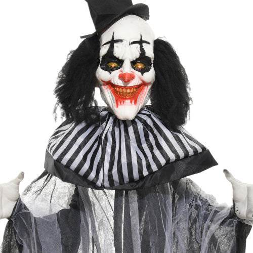 HOMCOM 6 Life Size Outdoor Halloween Decoration, Classic Black And White Striped Clown Animatronic, Sound And Motion Activated Animated Prop With Light Up Eyes Sounds - Velora