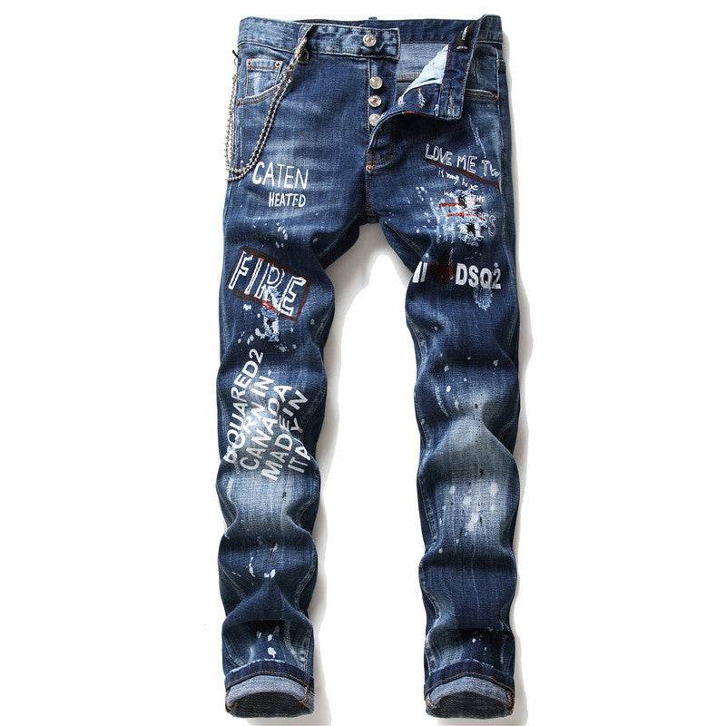 men jeans famous D2 Men slim jeans pants mens denim trousers zipper blue hole Pencil Pants - Velora